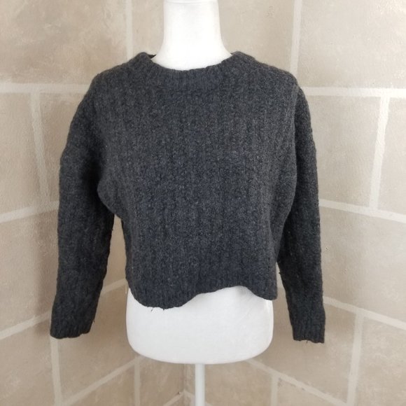 AllSaints Grey Wool Blend Crop Sweater Women’s Chic Cropped Knit Top Size XS-S - Picture 1 of 8